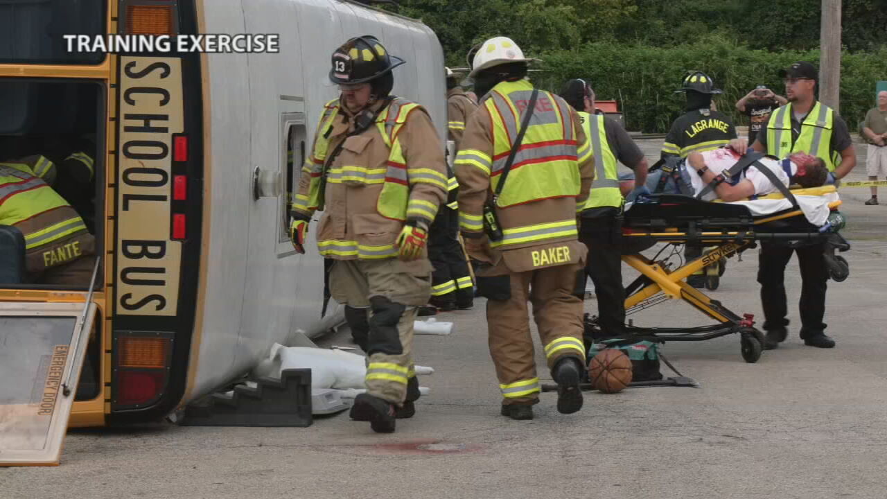 First responders join Oldham County Schools for realistic bus crash training drill